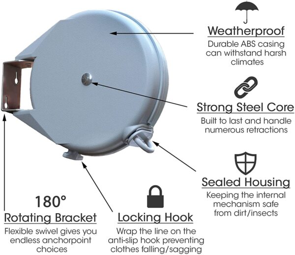 12M Extendable Single Washing Line for Indoor & Outdoor